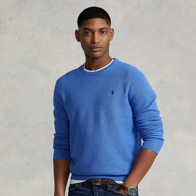 Shop Ralph Lauren Mesh-knit Cotton Crewneck Sweater In Freedom Blue Heather