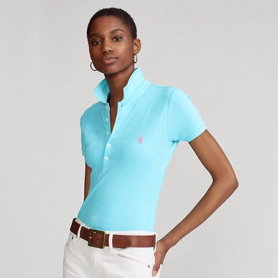 Shop Ralph Lauren Slim Fit Stretch Polo Shirt In French Turquoise/c3664