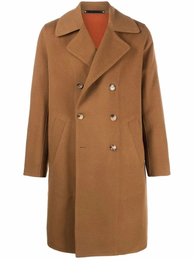 Shop Paul Smith Brown Double-breasted Wool Coat