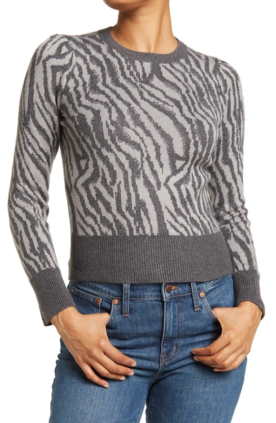 Lucky Brand Puff Sleeve Zebra Pullover Sweater In Grey Multi