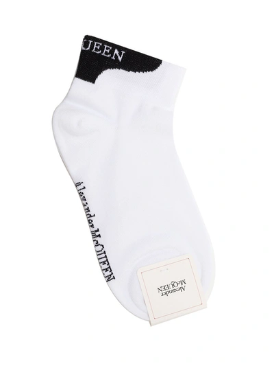 Shop Alexander Mcqueen Logo Intarsia Ankle Socks In White