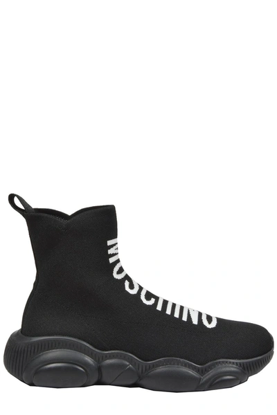 Shop Moschino Logo Intarsia Slip On Sneakers In Black