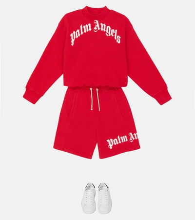 Shop Palm Angels Logo Cotton Sweatshirt In Red White