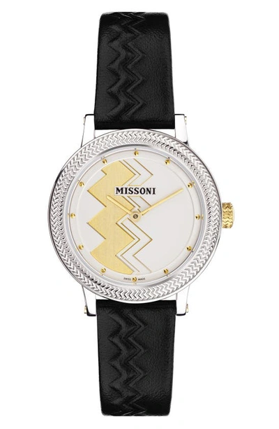 Shop Missoni Optic Zigzag Leather Strap Watch, 35mm In Stainless Steel