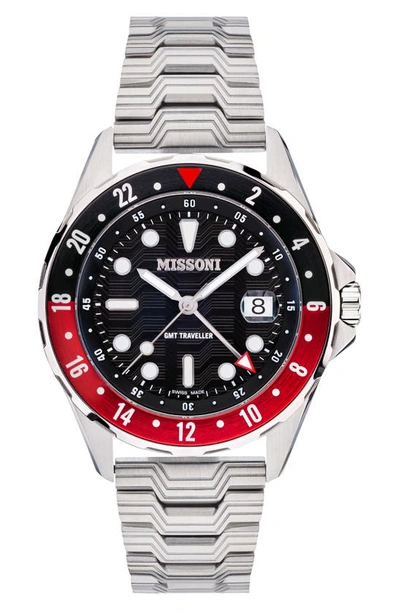 Shop Missoni Gmt Traveler Bracelet Watch, 43mm In Stainless Steel
