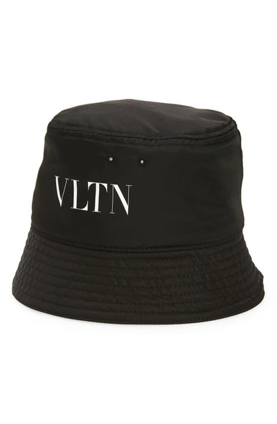 Shop Valentino Vltn Logo Bucket Hat In Nero/ Bianco