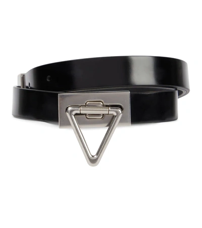 Shop Bottega Veneta Point Lock Leather Belt In Black/silver