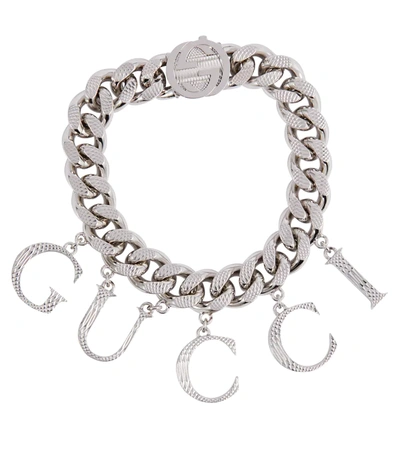 Shop Gucci Logo Chain-link Bracelet In New Palladio Antiall