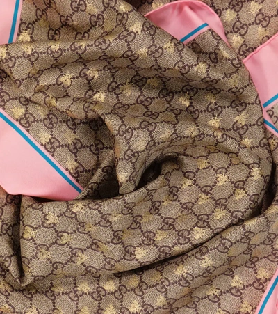 Shop Gucci Gg Jacquard Silk Scarf In Roseate/sky Blue