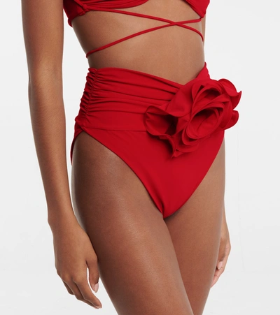 Shop Magda Butrym High-rise Ruched Bikini Bottoms In Red