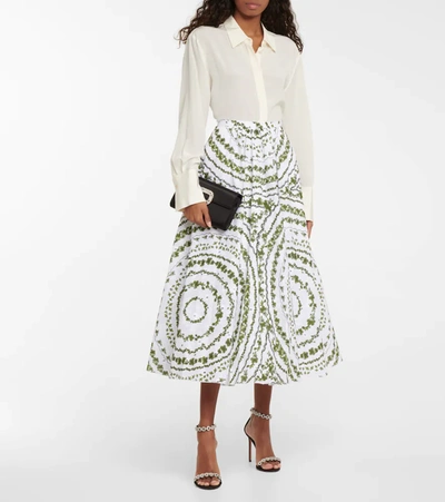 Shop Giambattista Valli Labyrinthe Cotton Midi Skirt In White/green