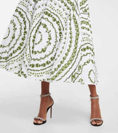 Shop Giambattista Valli Labyrinthe Cotton Midi Skirt In White/green