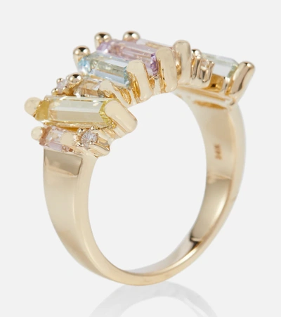 Suzanne Kalan Pastel Rainbow 14kt Gold Ring With Diamonds In Pastel Rainbow