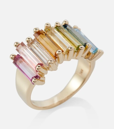 Suzanne Kalan Rainbow 14kt Gold Ring With Topazes In Rainbow