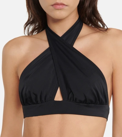Shop Norma Kamali Crossover Halterneck Bikini Top In Black