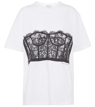 Shop Alexander Mcqueen Lace-overlay Cotton Jersey T-shirt In White / Black