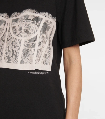 Shop Alexander Mcqueen Lace-overlay Cotton Jersey T-shirt In Black / Shell