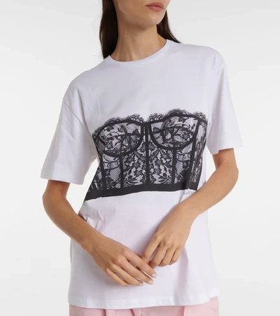 Shop Alexander Mcqueen Lace-overlay Cotton Jersey T-shirt In White / Black