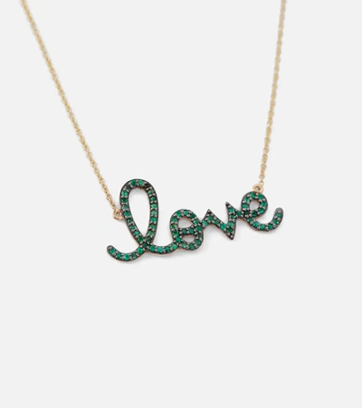 Shop Sydney Evan Love 14kt Gold Necklace With Diamonds In Yellow Gold/emerald