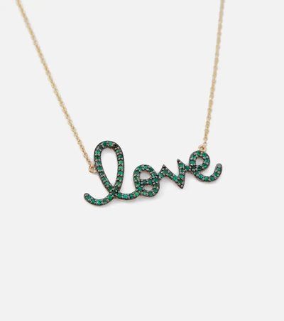 Sydney Evan Love 14kt Gold Necklace With Diamonds In Yellow Gold/emerald