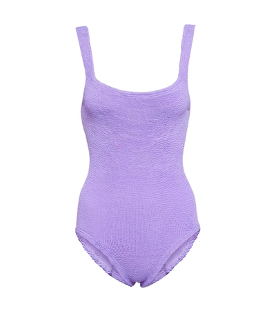 Shop Hunza G Square Neck Swimsuit In Lilac