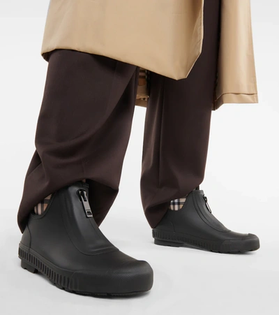Shop Burberry Vintage Check Rubber Boots In Black/archve Beige