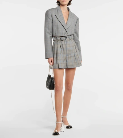 Miu Miu Virgin Wool Paperbag Shorts In Grigio
