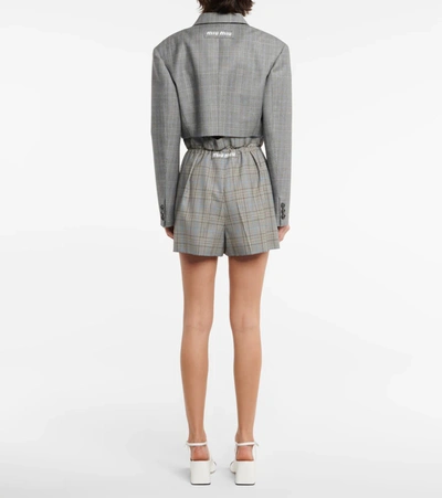 Miu Miu Virgin Wool Paperbag Shorts In Grigio