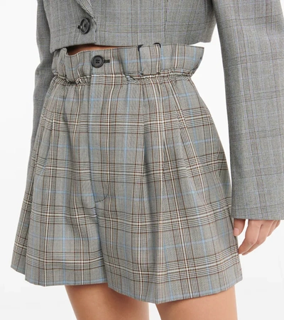 Miu Miu Virgin Wool Paperbag Shorts In Grigio