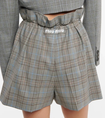 Shop Miu Miu Virgin Wool Paperbag Shorts In Grigio