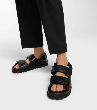 Prada Logo-lettering Quilted Leather Sandals In Nero