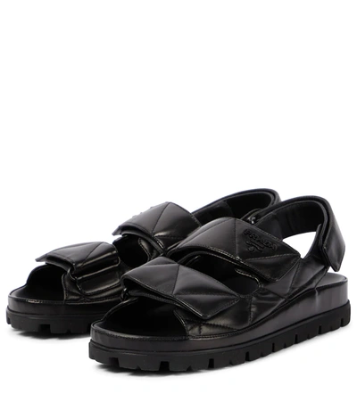 Prada Logo-lettering Quilted Leather Sandals In Nero