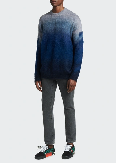 Shop Off-white Men's Diagonal Brushed Arrow Mohair-blend Sweater In Blue