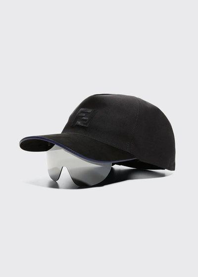 Shop Fendi Tonal Logo Baseball Cap W/ Shield Mask In Black/smoke