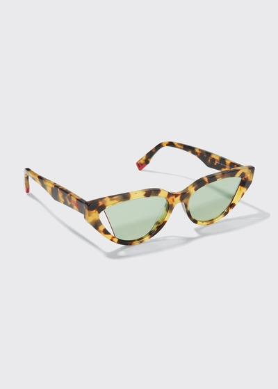 Shop Fendi Dramatic Cutout Acetate Cat-eye Sunglasses In Havana/green