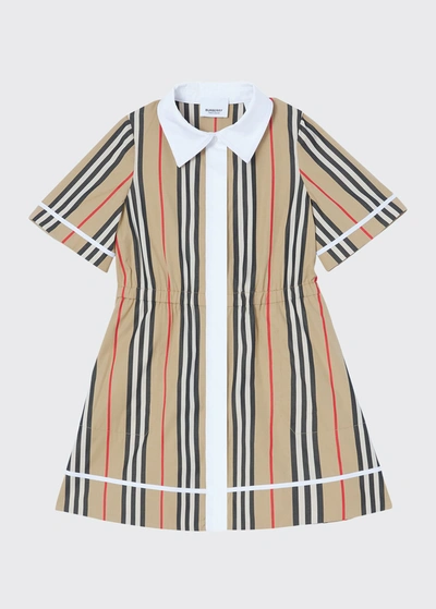 Shop Burberry Girl's Alexandra Icon Stripe Collared Dress In Archive Beige Ip