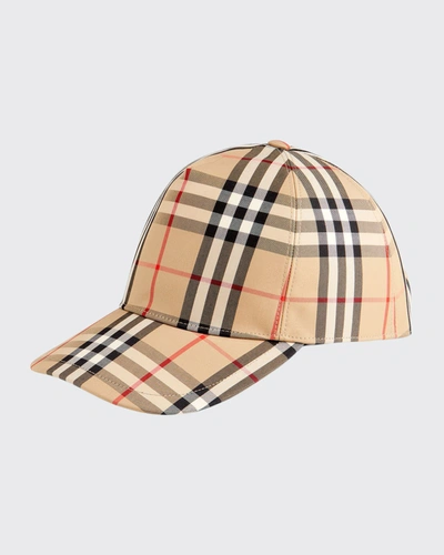 Shop Burberry Men's Archive Check Trucker Hat In Archive Beige