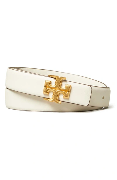 Shop Tory Burch Kira Leather Belt In New Ivory / Gold