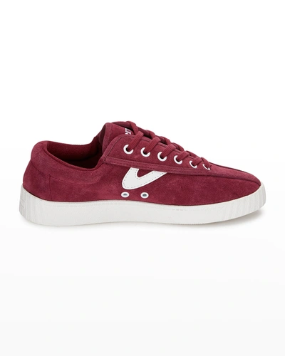 Shop Tretorn A-nyliteca Suede Retro Tennis Sneakers In Burga