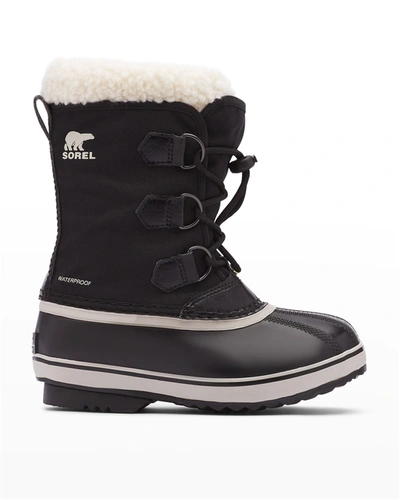 Shop Sorel Kid's Waterproof Drawstring Duck Boots In Black