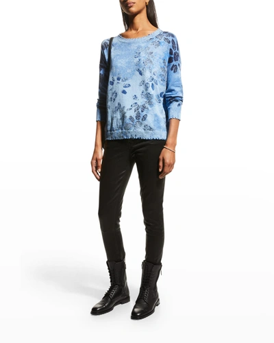 Shop Nic + Zoe Petite Horizon Petal Cotton Sweater In Blue Multi
