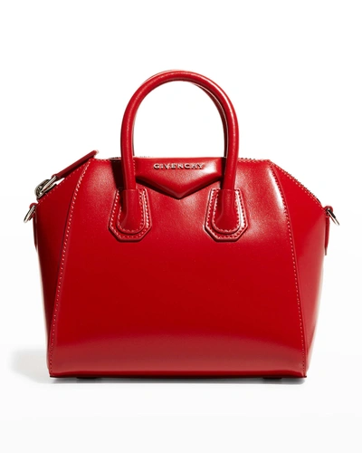 Shop Givenchy Antigona Mini Box Calfskin Satchel Bag In 601 Dark Red