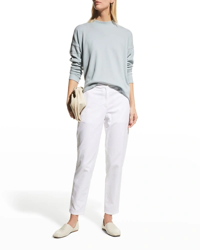 Shop Eileen Fisher Cotton-hemp High-rise Tapered Ankle Pants In White