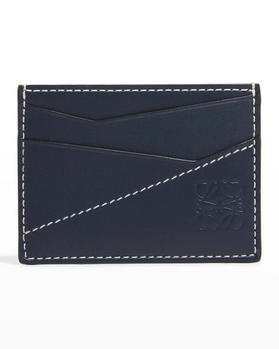 Shop Loewe Men's Puzzle Stitched Leather Card Case In Ocean