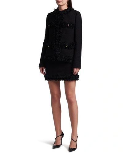 Shop Dolce & Gabbana Paillette Fringe Boucle Mini Skirt In Black