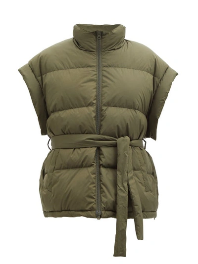 Aspen' Puffer Belted Vest In Khaki