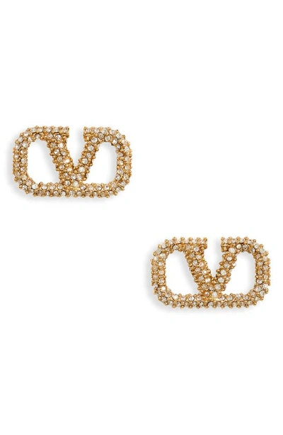 Shop Valentino Vlogo Crystal Stud Earrings In Gold Silver