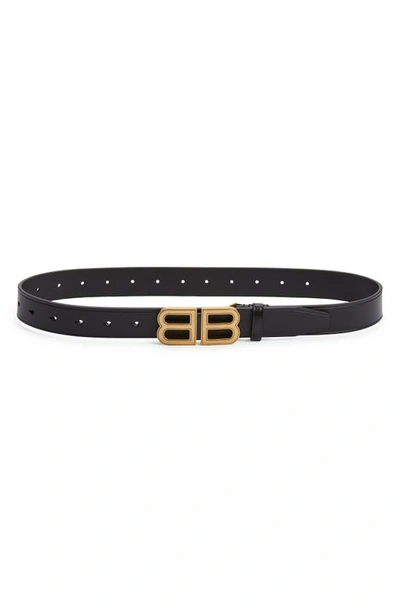 Shop Balenciaga Hourglass Logo Buckle Leather Belt In Black