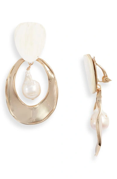 Shop Akola Baroque Pearl & Horn Drop Earrings In Blonde