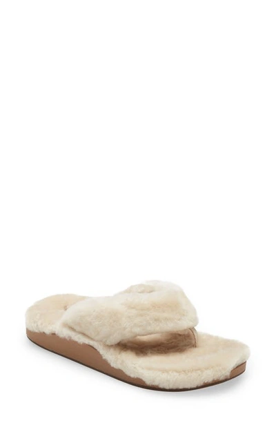 Shop Olukai Kipea Heu Genuine Shearling Slide Sandal In Tapa/ Tapa